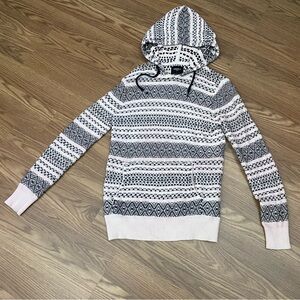 Forever 21 Mens Size XS Knitted Hoodie Sweater Striped Ribbed Cuffs And Hem Read